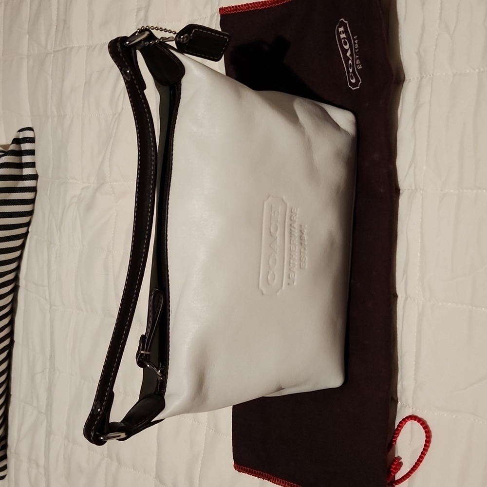 Coach Purse, mini white leather with brown
